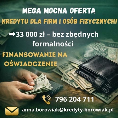 MEGA MOCNA OFERTA KREDYTU DLA FIRM I OSÓB FIZYCZNYCH NA OŚWIADCZENIE! Gdynia - Zdjęcie 1